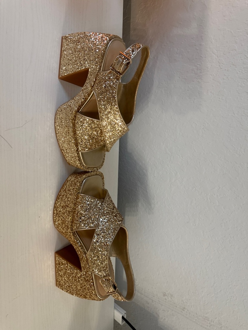 GB girls Gold Glitter Platform Wedge Sandals - Picture 3 of 7